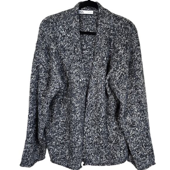 Zara Cardigan Women's S Black Gray Marled Chunky Knit Alpaca Blend Career Casual - Picture 1 of 8